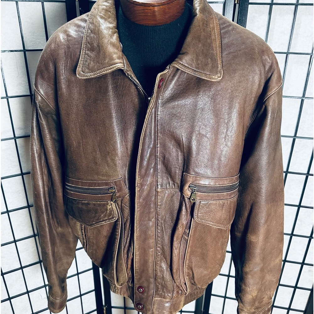 Adler Authentic Vintage Brown Bomber Aviator Jacket - Picture 3 of 6